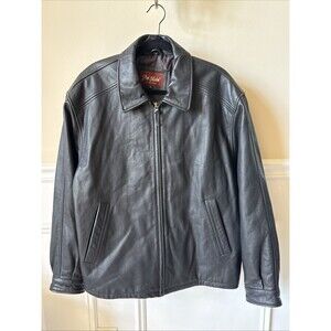 Vintage J Park Collection Black Leather Jacket Mens XL Zip Front Classic Coat
